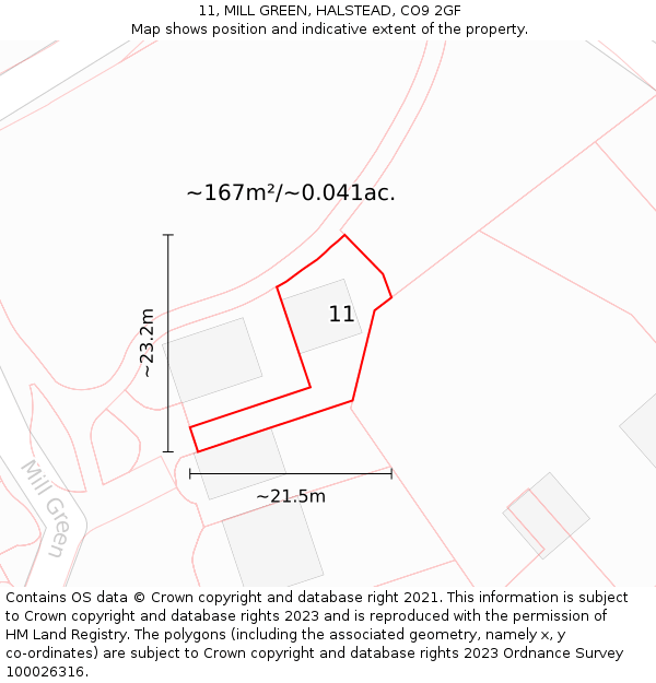 11, MILL GREEN, HALSTEAD, CO9 2GF: Plot and title map
