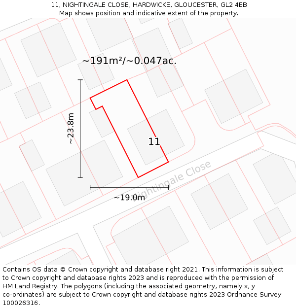11, NIGHTINGALE CLOSE, HARDWICKE, GLOUCESTER, GL2 4EB: Plot and title map
