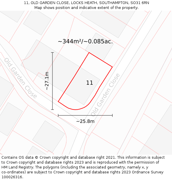 11, OLD GARDEN CLOSE, LOCKS HEATH, SOUTHAMPTON, SO31 6RN: Plot and title map