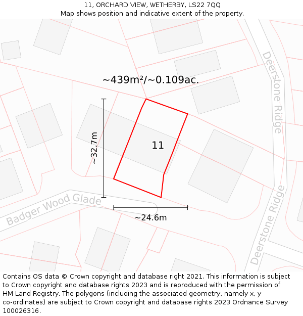 11, ORCHARD VIEW, WETHERBY, LS22 7QQ: Plot and title map