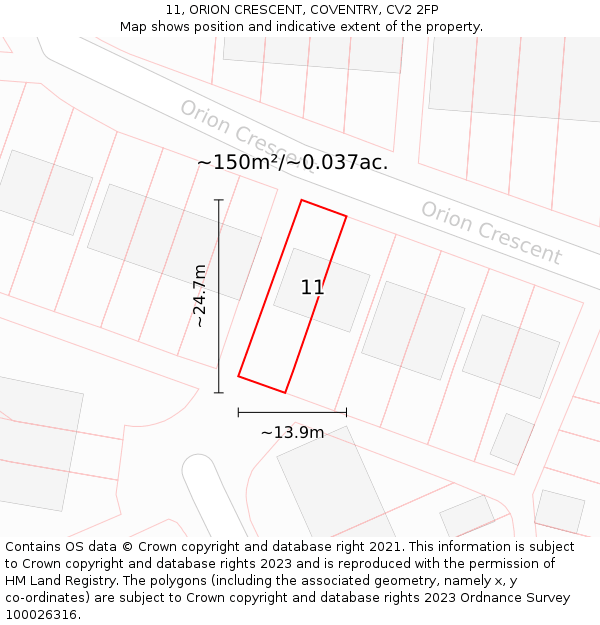 11, ORION CRESCENT, COVENTRY, CV2 2FP: Plot and title map