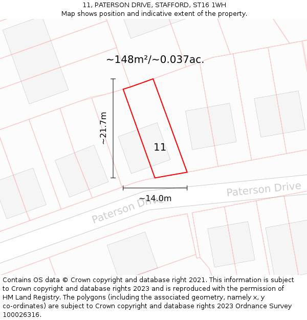 11, PATERSON DRIVE, STAFFORD, ST16 1WH: Plot and title map