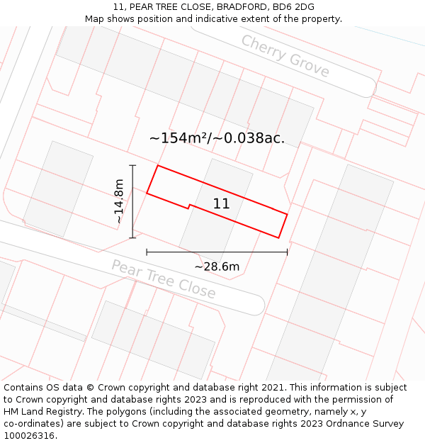 11, PEAR TREE CLOSE, BRADFORD, BD6 2DG: Plot and title map