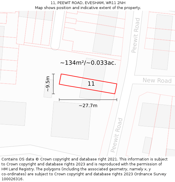 11, PEEWIT ROAD, EVESHAM, WR11 2NH: Plot and title map