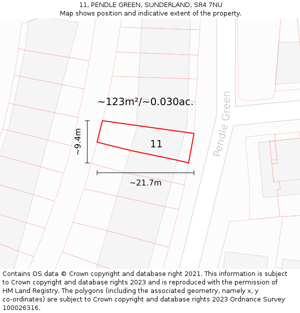 11, PENDLE GREEN, SUNDERLAND, SR4 7NU: Plot and title map