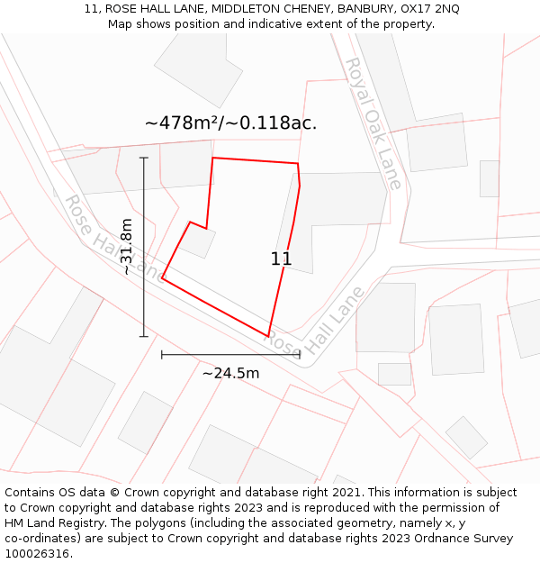 11, ROSE HALL LANE, MIDDLETON CHENEY, BANBURY, OX17 2NQ: Plot and title map