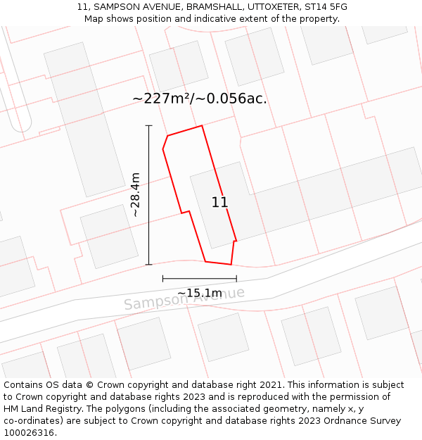 11, SAMPSON AVENUE, BRAMSHALL, UTTOXETER, ST14 5FG: Plot and title map