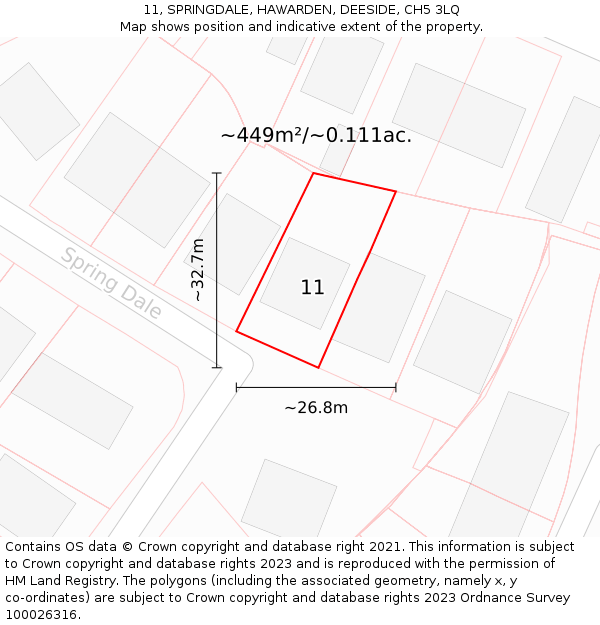 11, SPRINGDALE, HAWARDEN, DEESIDE, CH5 3LQ: Plot and title map