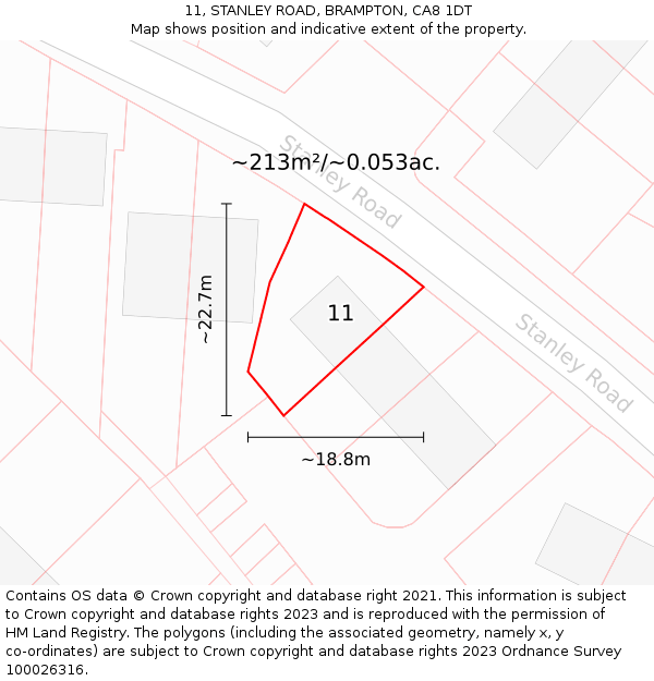 11, STANLEY ROAD, BRAMPTON, CA8 1DT: Plot and title map