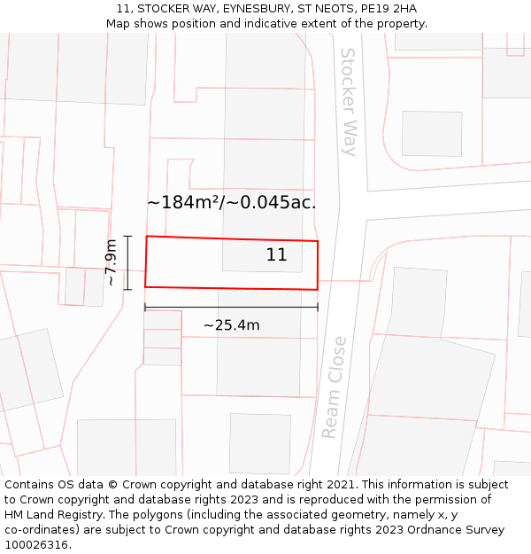 11, STOCKER WAY, EYNESBURY, ST NEOTS, PE19 2HA: Plot and title map