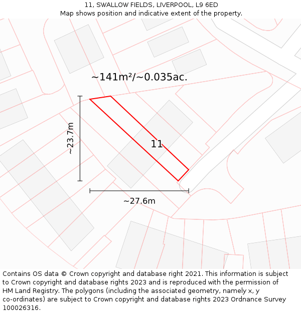 11, SWALLOW FIELDS, LIVERPOOL, L9 6ED: Plot and title map