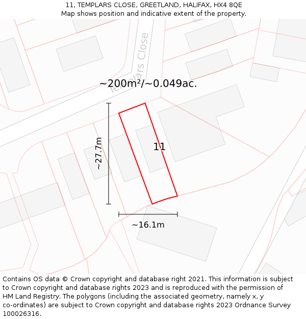 11, TEMPLARS CLOSE, GREETLAND, HALIFAX, HX4 8QE: Plot and title map