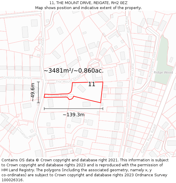 11, THE MOUNT DRIVE, REIGATE, RH2 0EZ: Plot and title map