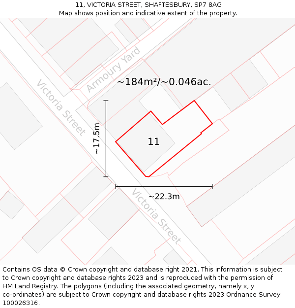 11, VICTORIA STREET, SHAFTESBURY, SP7 8AG: Plot and title map
