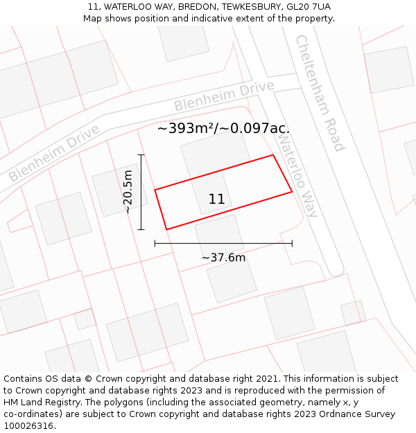 11, WATERLOO WAY, BREDON, TEWKESBURY, GL20 7UA: Plot and title map