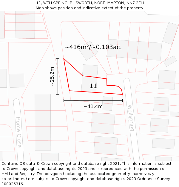 11, WELLSPRING, BLISWORTH, NORTHAMPTON, NN7 3EH: Plot and title map