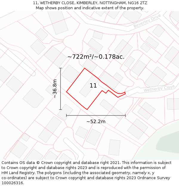 11, WETHERBY CLOSE, KIMBERLEY, NOTTINGHAM, NG16 2TZ: Plot and title map