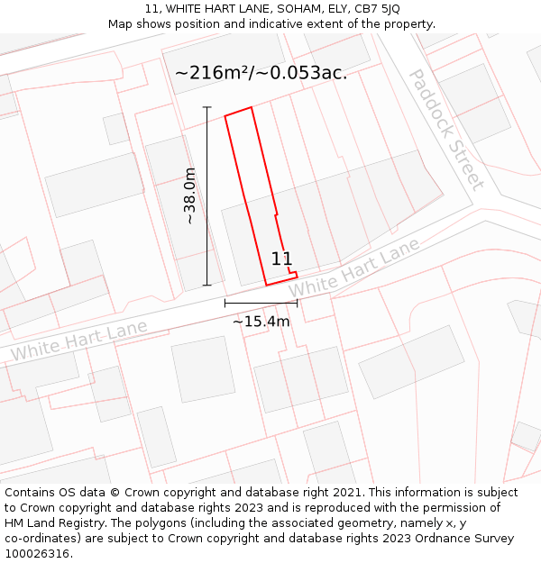 11, WHITE HART LANE, SOHAM, ELY, CB7 5JQ: Plot and title map
