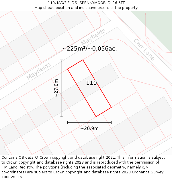 110, MAYFIELDS, SPENNYMOOR, DL16 6TT: Plot and title map