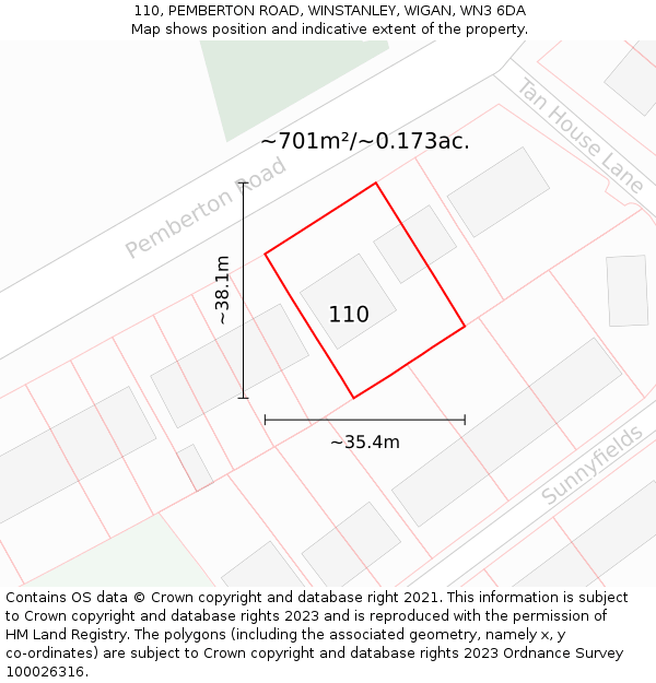 110, PEMBERTON ROAD, WINSTANLEY, WIGAN, WN3 6DA: Plot and title map