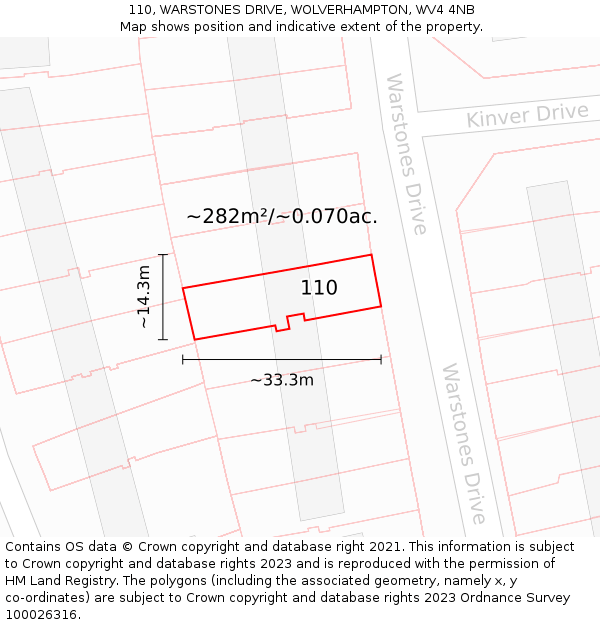 110, WARSTONES DRIVE, WOLVERHAMPTON, WV4 4NB: Plot and title map