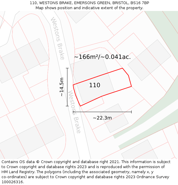 110, WESTONS BRAKE, EMERSONS GREEN, BRISTOL, BS16 7BP: Plot and title map