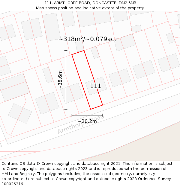 111, ARMTHORPE ROAD, DONCASTER, DN2 5NR: Plot and title map