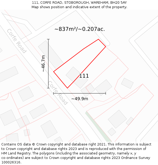 111, CORFE ROAD, STOBOROUGH, WAREHAM, BH20 5AY: Plot and title map