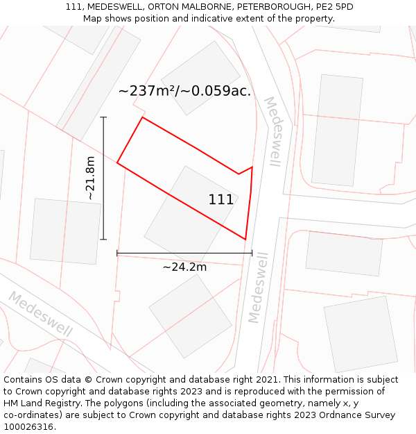 111, MEDESWELL, ORTON MALBORNE, PETERBOROUGH, PE2 5PD: Plot and title map
