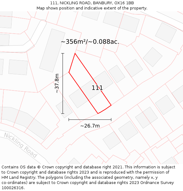 111, NICKLING ROAD, BANBURY, OX16 1BB: Plot and title map