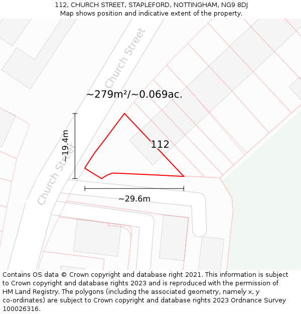 112, CHURCH STREET, STAPLEFORD, NOTTINGHAM, NG9 8DJ: Plot and title map