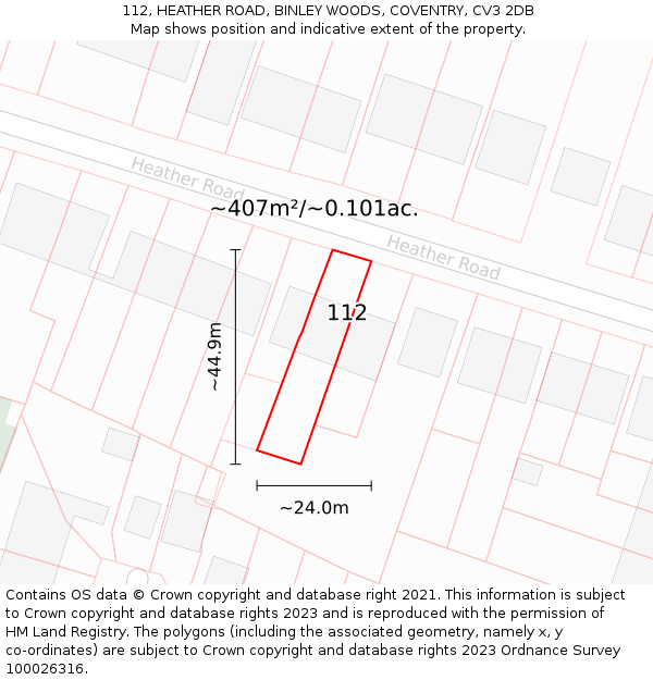 112, HEATHER ROAD, BINLEY WOODS, COVENTRY, CV3 2DB: Plot and title map