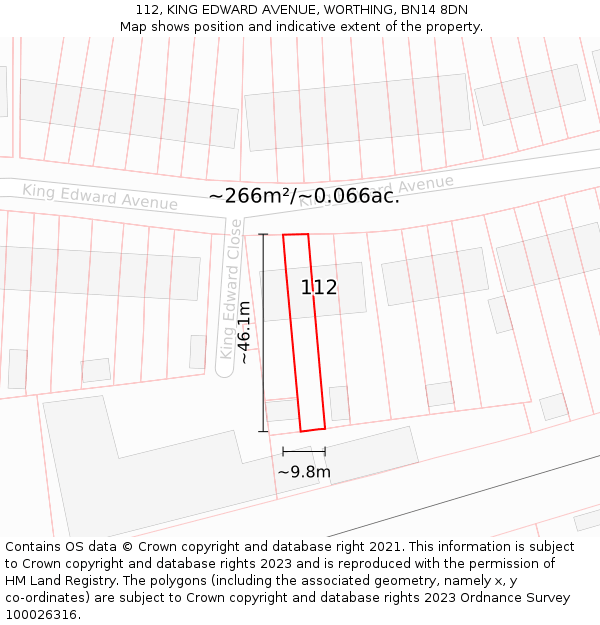 112, KING EDWARD AVENUE, WORTHING, BN14 8DN: Plot and title map