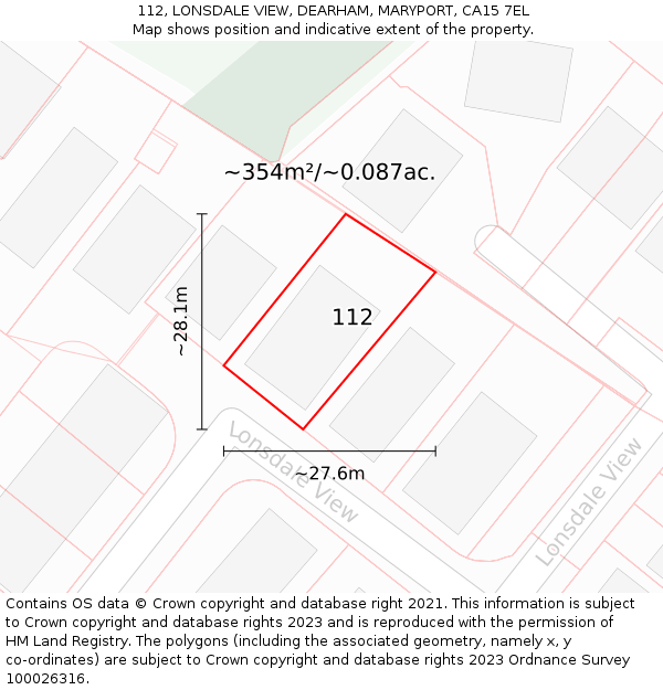 112, LONSDALE VIEW, DEARHAM, MARYPORT, CA15 7EL: Plot and title map