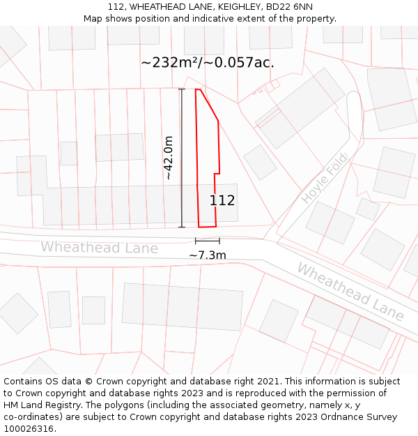 112, WHEATHEAD LANE, KEIGHLEY, BD22 6NN: Plot and title map