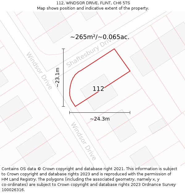 112, WINDSOR DRIVE, FLINT, CH6 5TS: Plot and title map