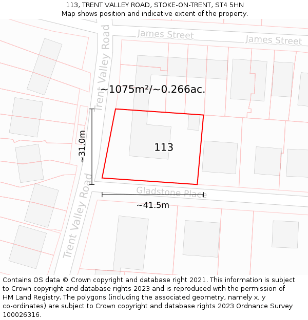 113, TRENT VALLEY ROAD, STOKE-ON-TRENT, ST4 5HN: Plot and title map