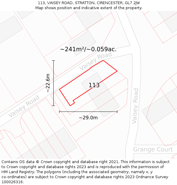 113, VAISEY ROAD, STRATTON, CIRENCESTER, GL7 2JW: Plot and title map