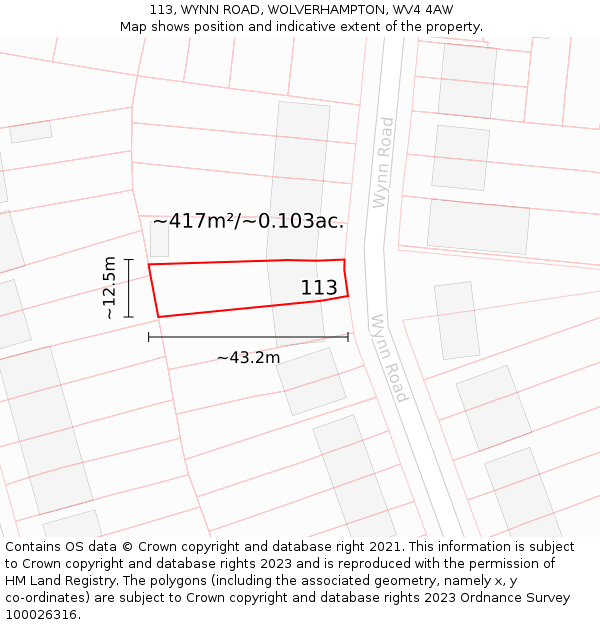 113, WYNN ROAD, WOLVERHAMPTON, WV4 4AW: Plot and title map