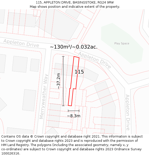 115, APPLETON DRIVE, BASINGSTOKE, RG24 9RW: Plot and title map