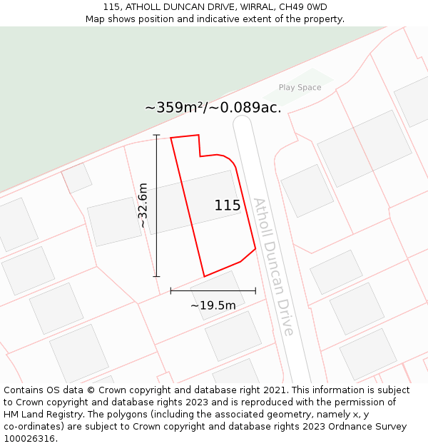 115, ATHOLL DUNCAN DRIVE, WIRRAL, CH49 0WD: Plot and title map