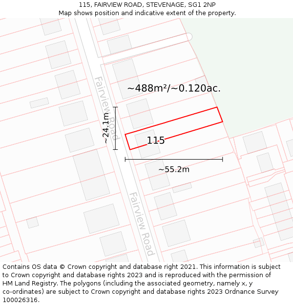 115, FAIRVIEW ROAD, STEVENAGE, SG1 2NP: Plot and title map