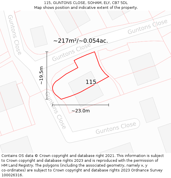 115, GUNTONS CLOSE, SOHAM, ELY, CB7 5DL: Plot and title map
