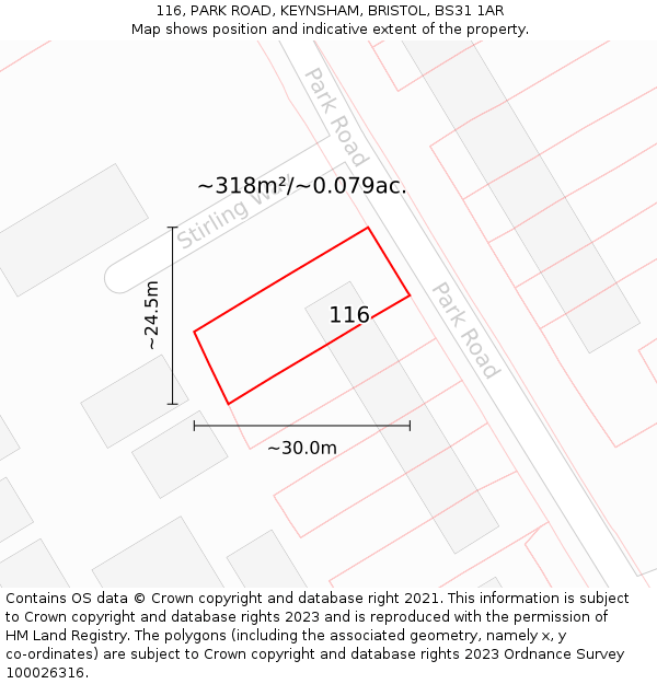 116, PARK ROAD, KEYNSHAM, BRISTOL, BS31 1AR: Plot and title map
