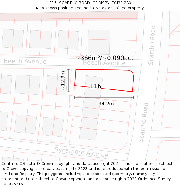 116, SCARTHO ROAD, GRIMSBY, DN33 2AX: Plot and title map