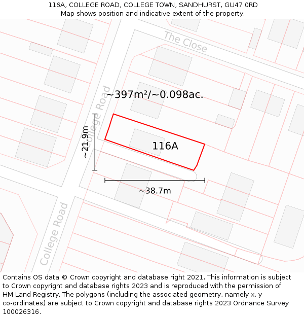 116A, COLLEGE ROAD, COLLEGE TOWN, SANDHURST, GU47 0RD: Plot and title map