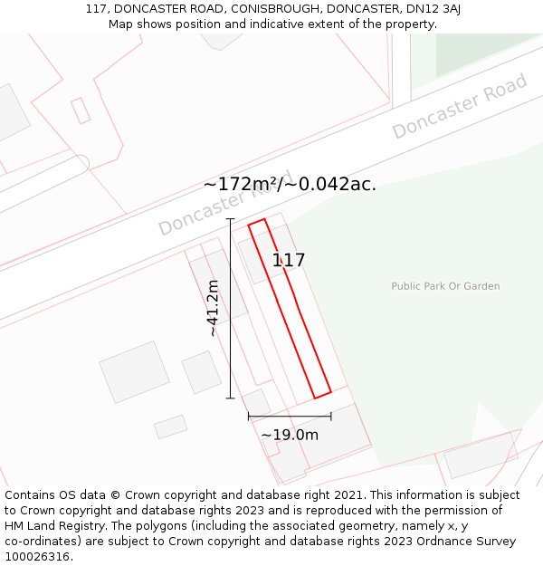 117, DONCASTER ROAD, CONISBROUGH, DONCASTER, DN12 3AJ: Plot and title map