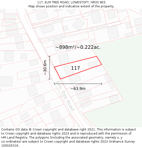 117, ELM TREE ROAD, LOWESTOFT, NR33 9ES: Plot and title map
