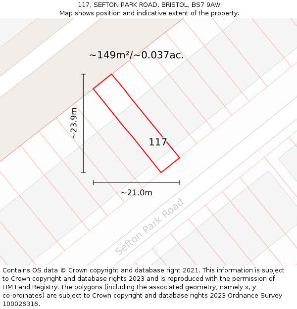 117, SEFTON PARK ROAD, BRISTOL, BS7 9AW: Plot and title map