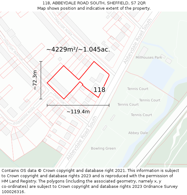 118, ABBEYDALE ROAD SOUTH, SHEFFIELD, S7 2QR: Plot and title map